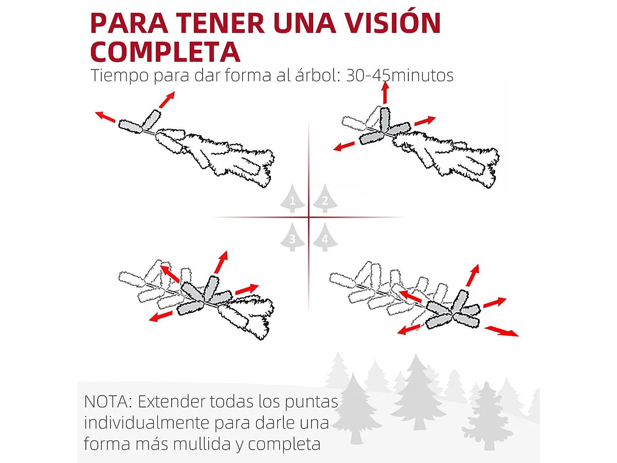 Árbol de Navidad Homcom 726 ramas con 350 luces LEDs verde Ø114x180 cm