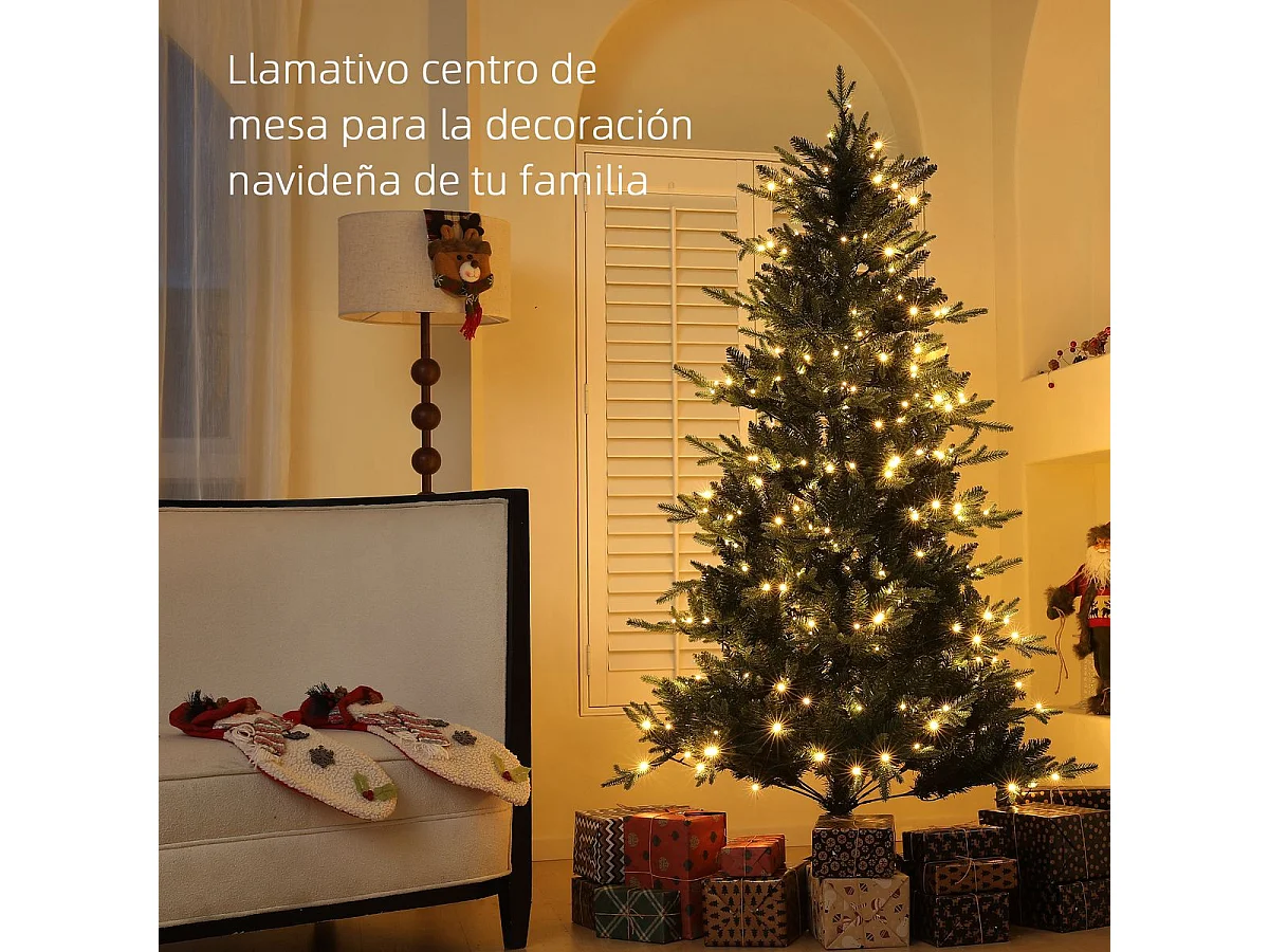Árbol de Navidad Homcom 726 ramas con 350 luces LEDs verde Ø114x180 cm