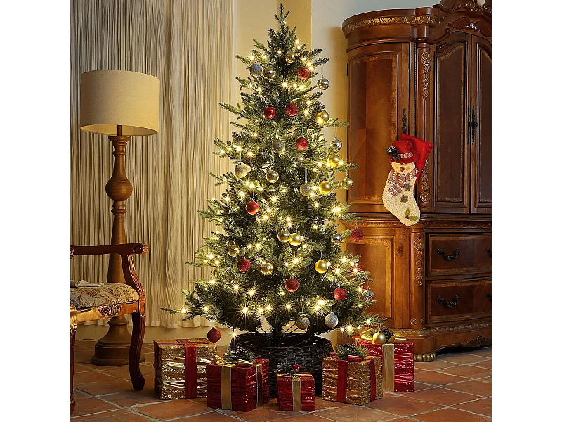 Árbol de Navidad Homcom 726 ramas con 350 luces LEDs verde Ø114x180 cm