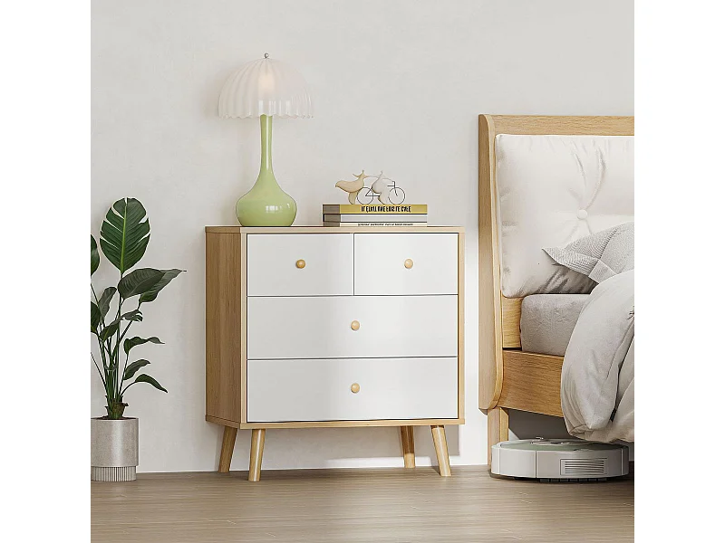 Cómoda Ónix Homcom 4 cajones blanco/natural 65x60x35 cm