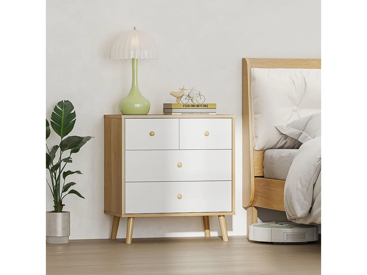 Cómoda Ónix Homcom 4 cajones blanco/natural 65x60x35 cm