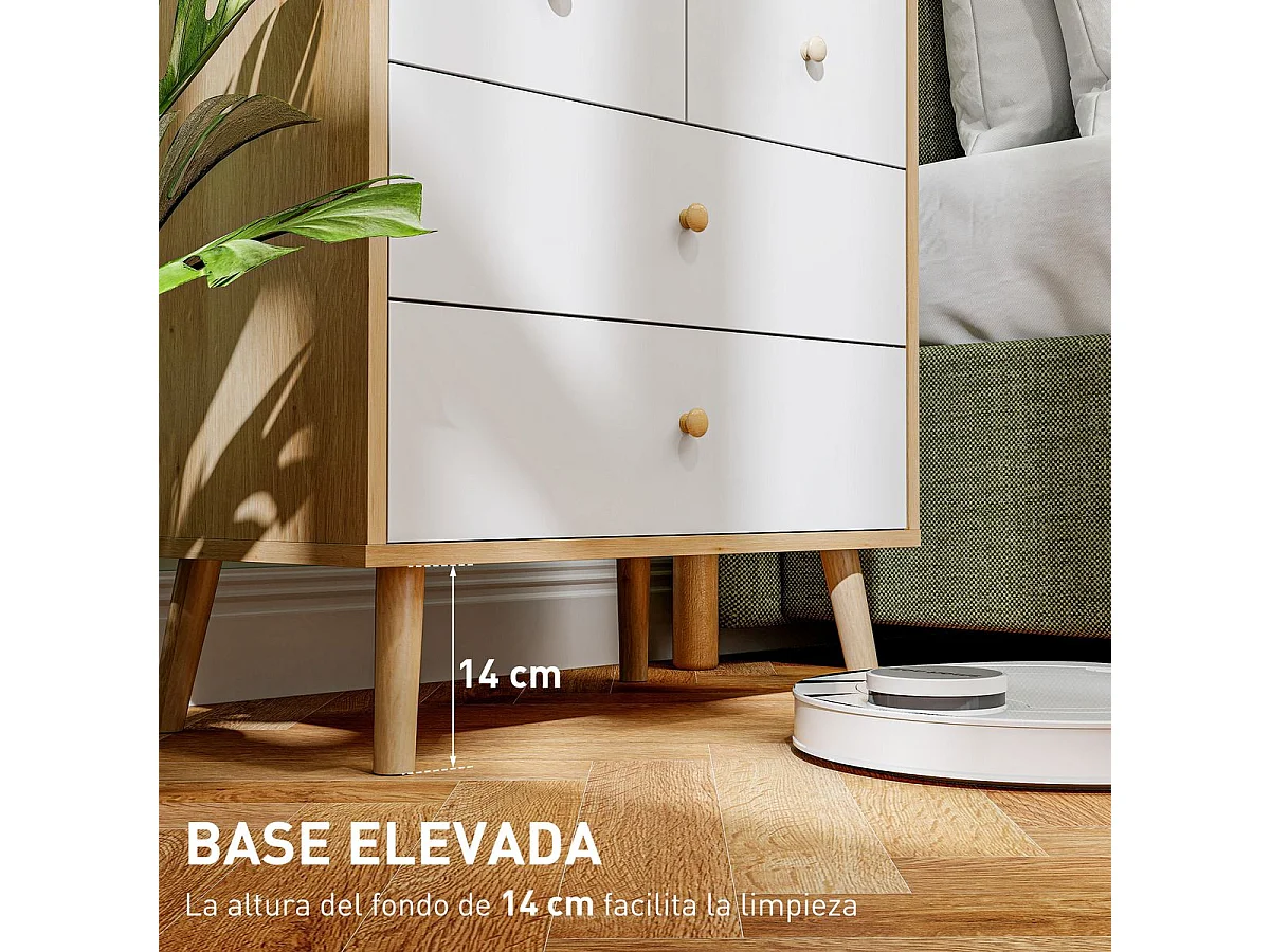 Cómoda Ónix Homcom 4 cajones blanco/natural 65x60x35 cm