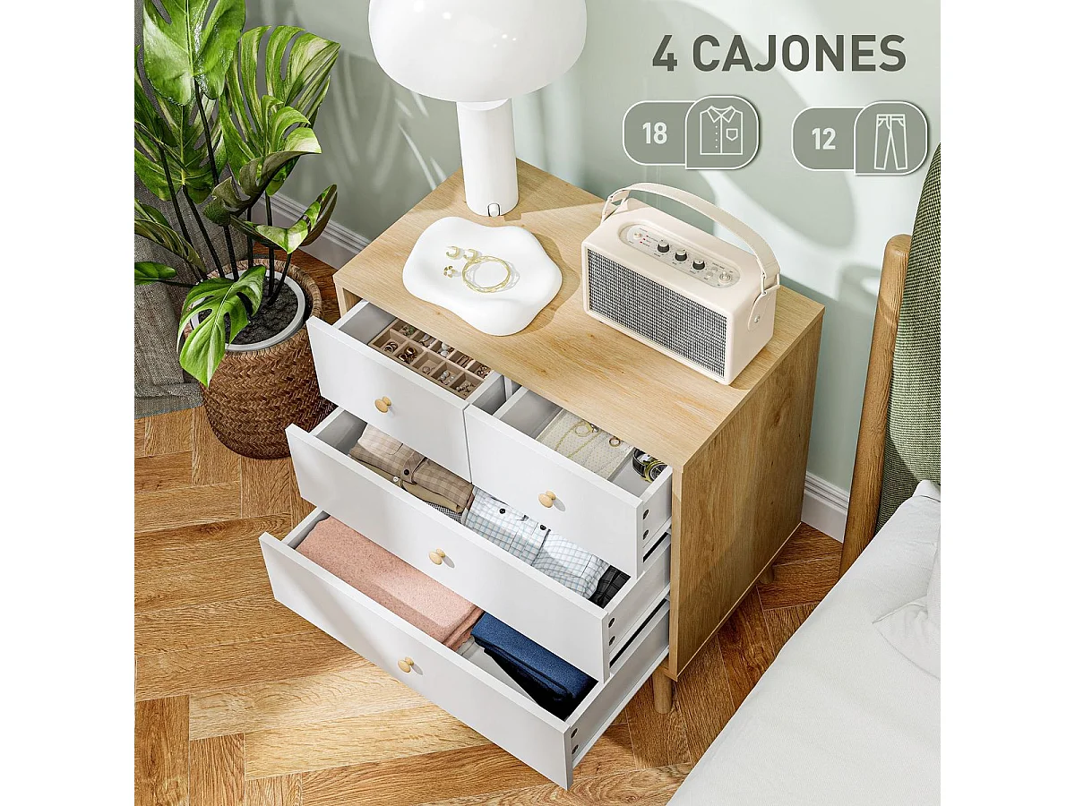 Cómoda Ónix Homcom 4 cajones blanco/natural 65x60x35 cm