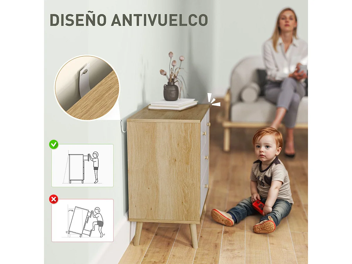 Cómoda Ónix Homcom 4 cajones blanco/natural 65x60x35 cm