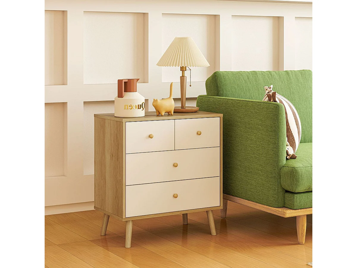 Cómoda Ónix Homcom 4 cajones blanco/natural 65x60x35 cm