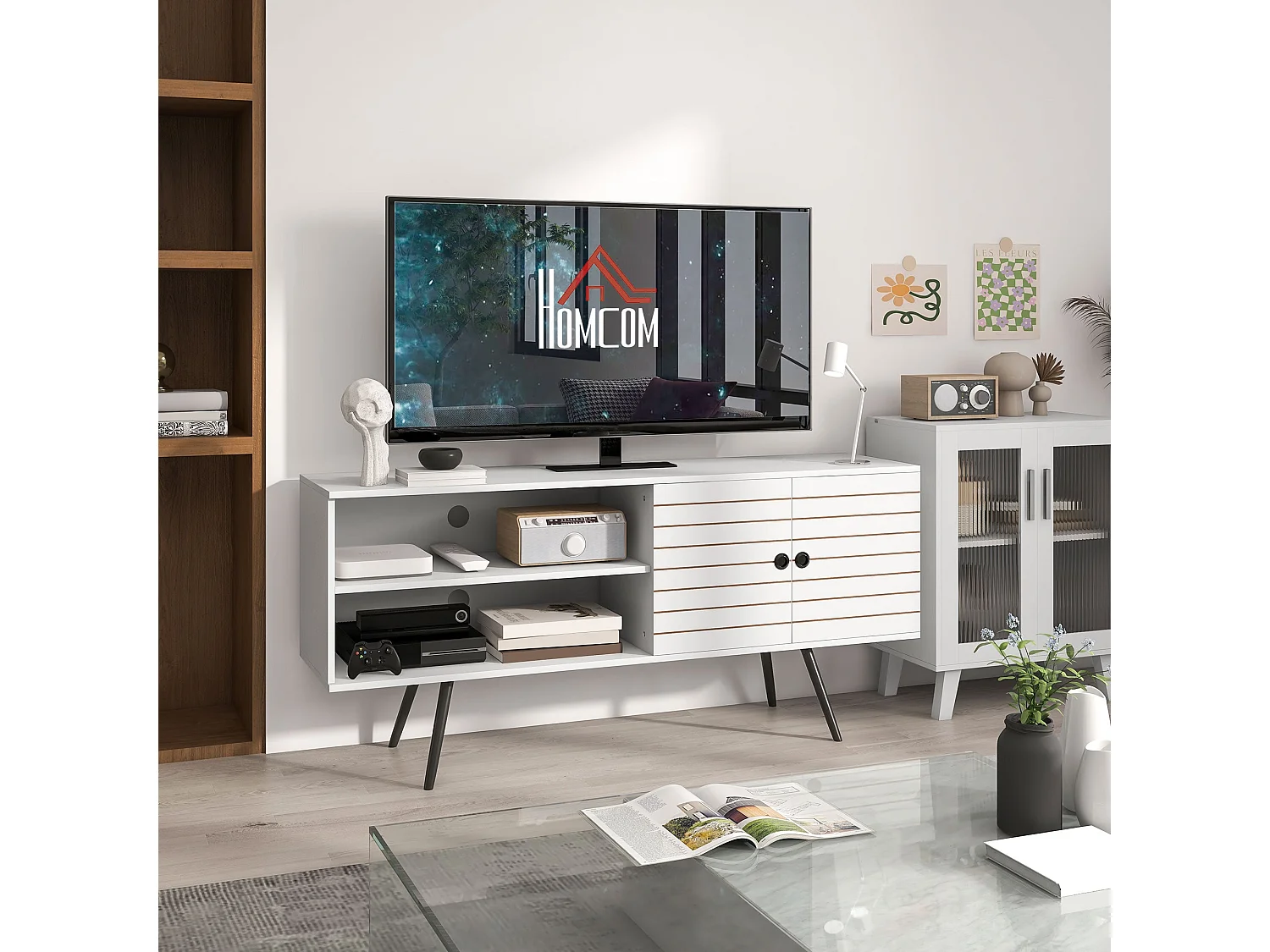 Armário Moderno Belluno 145x38x65cm em Branco para TV até 65 polegadas