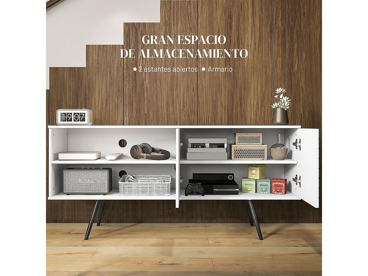 Armário Moderno Belluno 145x38x65cm em Branco para TV até 65 polegadas