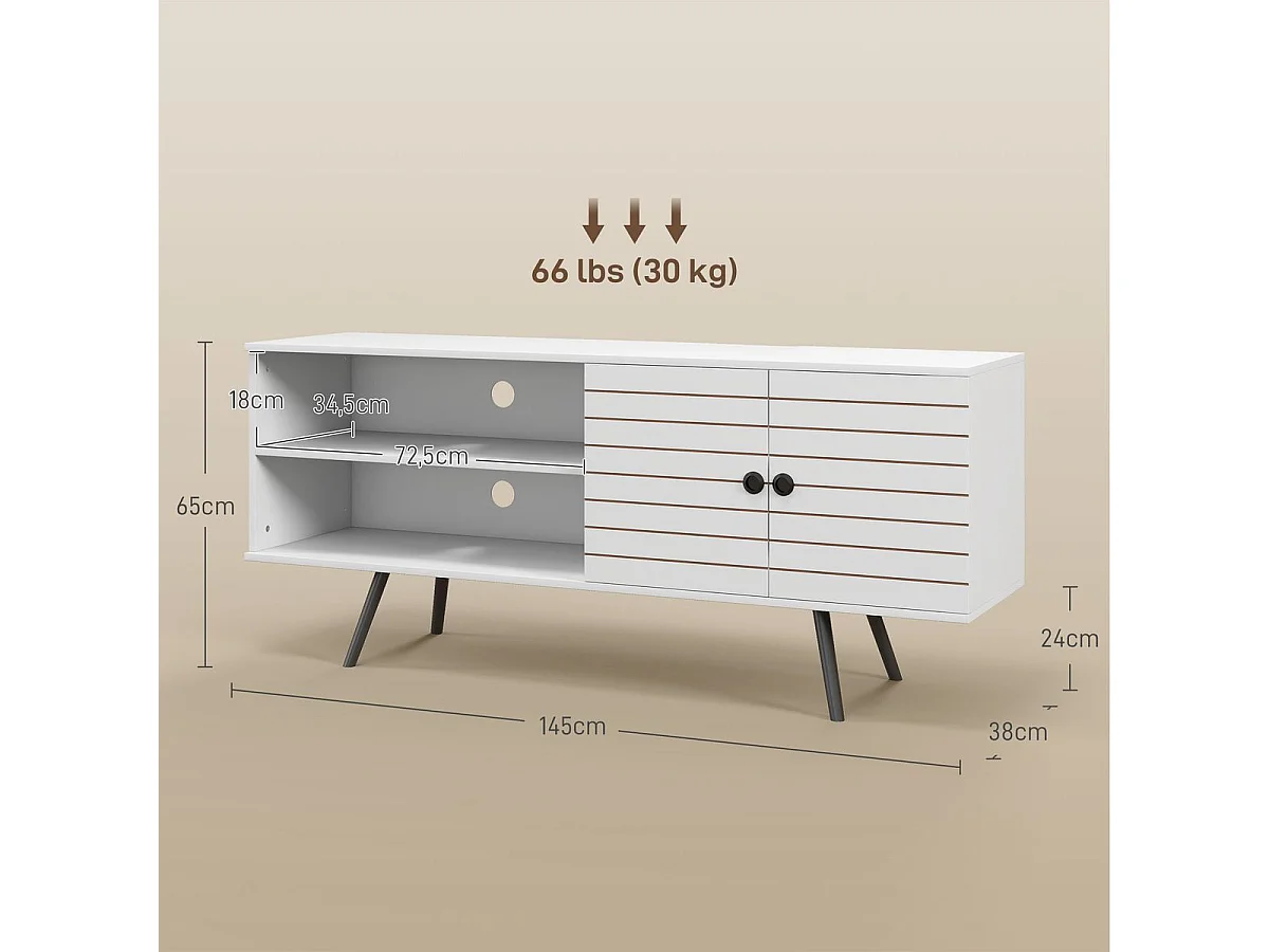 Armário Moderno Belluno 145x38x65cm em Branco para TV até 65 polegadas