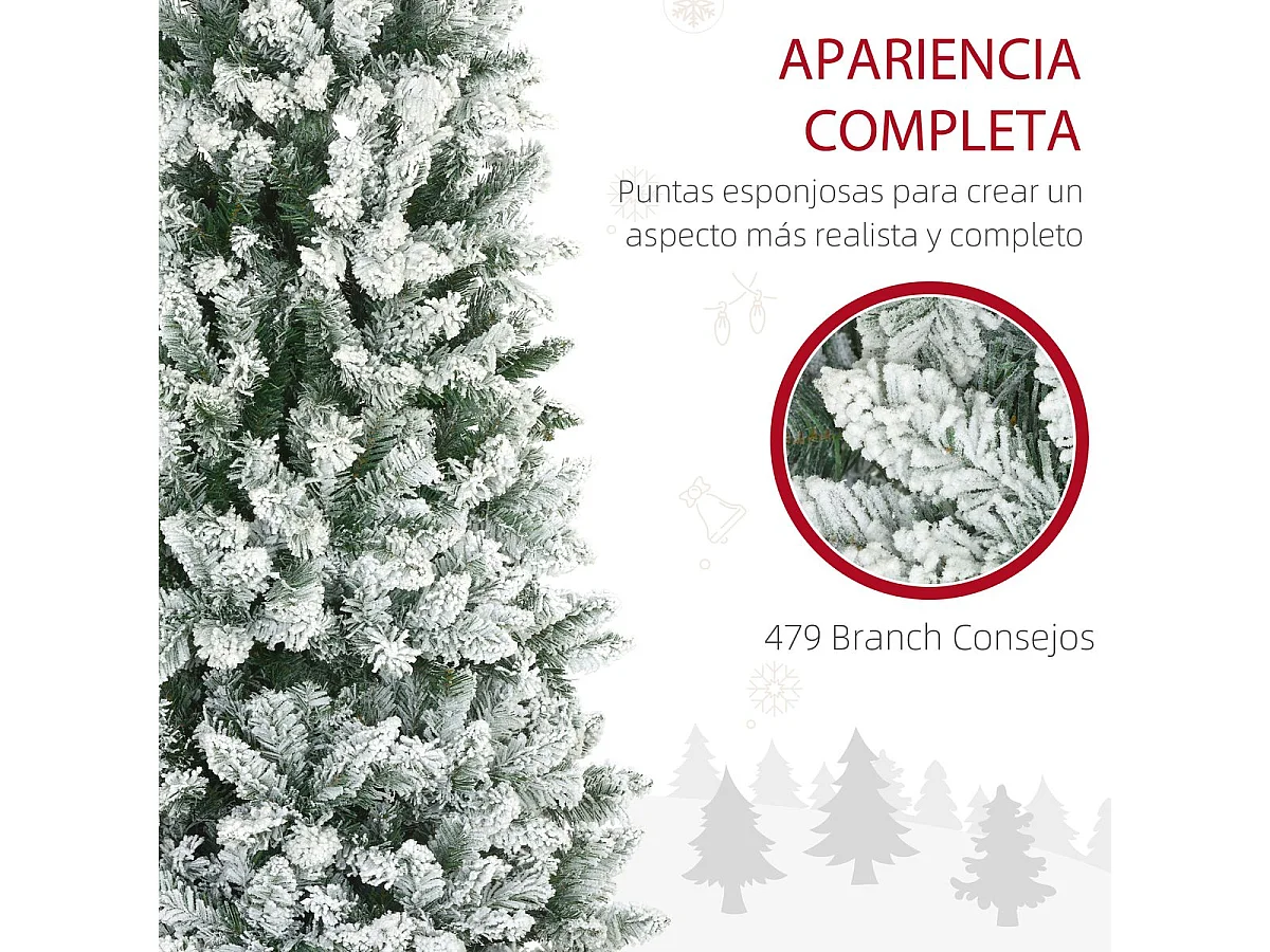 Árbol de Navidad Homcom 479 ramas con efecto nevado verde Ø65x180 cm