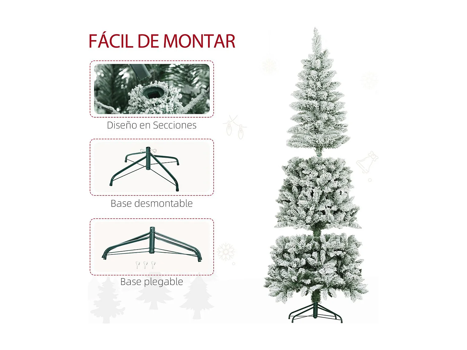 Árbol de Navidad Homcom 479 ramas con efecto nevado verde Ø65x180 cm
