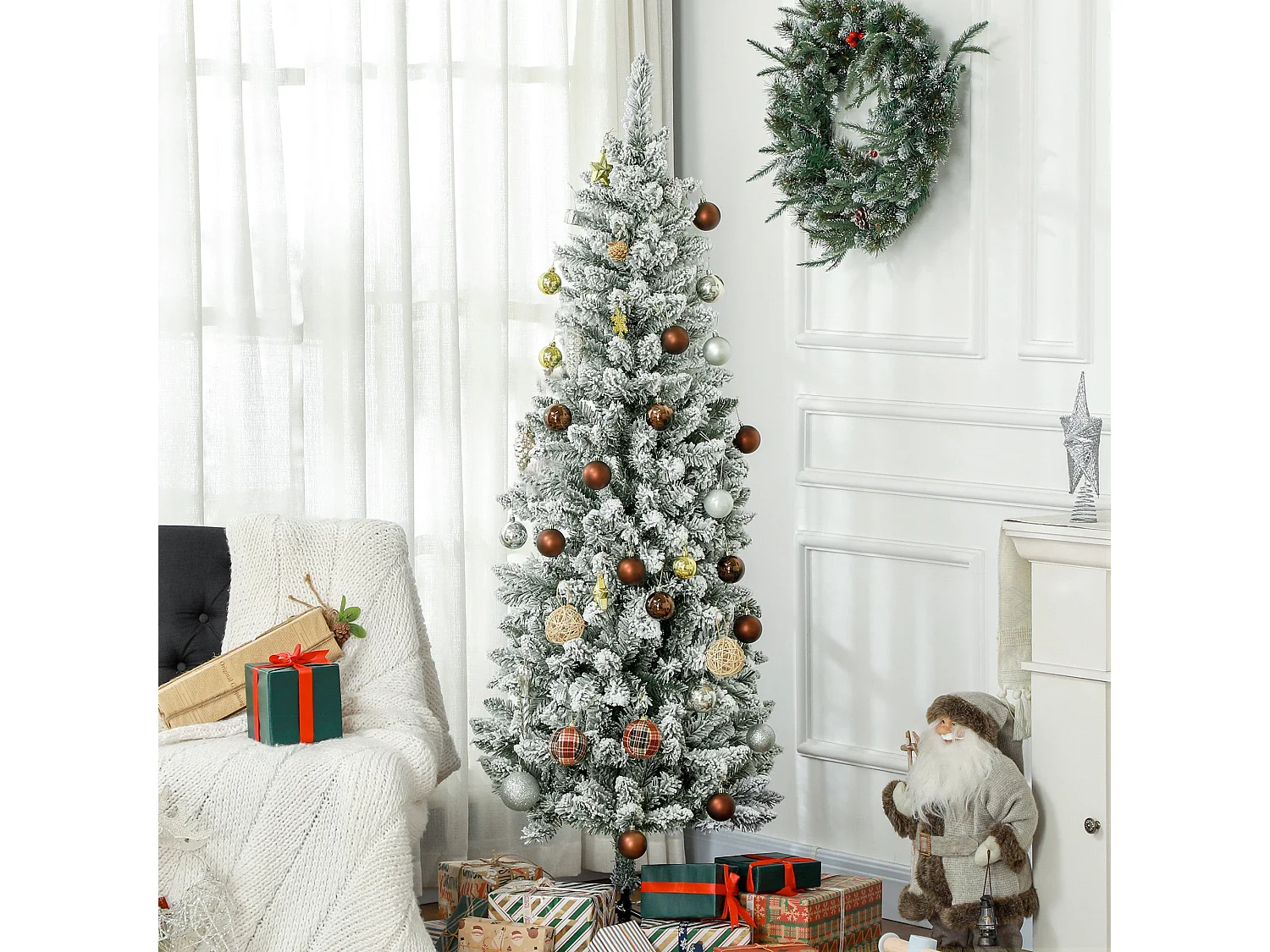 Árbol de Navidad Homcom 479 ramas con efecto nevado verde Ø65x180 cm