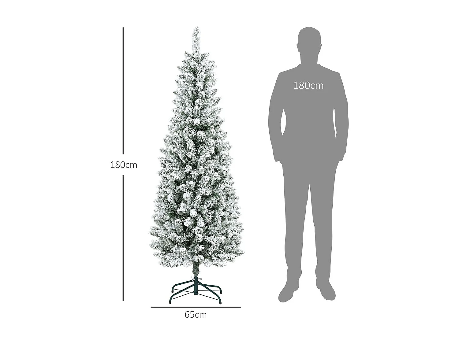 Árbol de Navidad Homcom 479 ramas con efecto nevado verde Ø65x180 cm