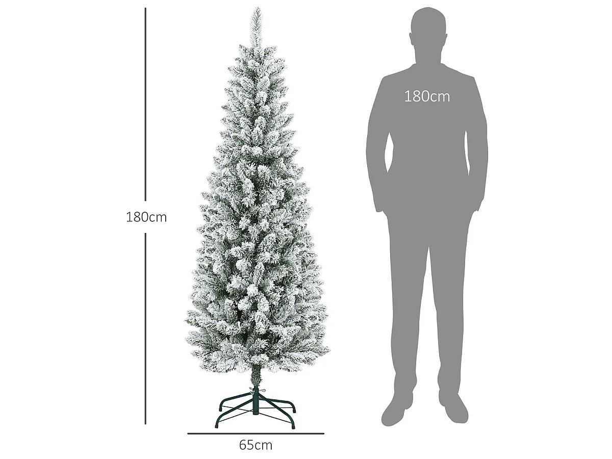 Árbol de Navidad Homcom 479 ramas con efecto nevado verde Ø65x180 cm
