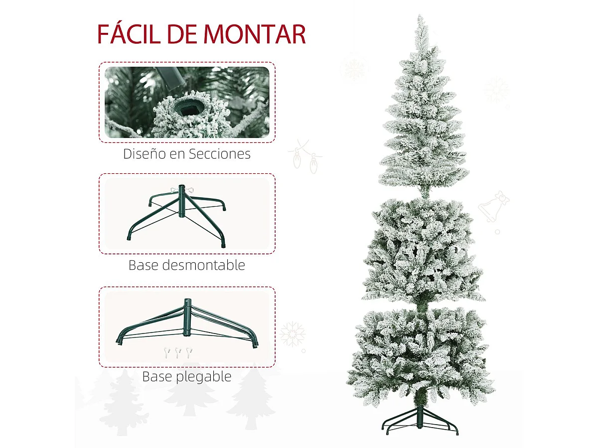 Árbol de Navidad Homcom 479 ramas con efecto nevado verde Ø65x180 cm