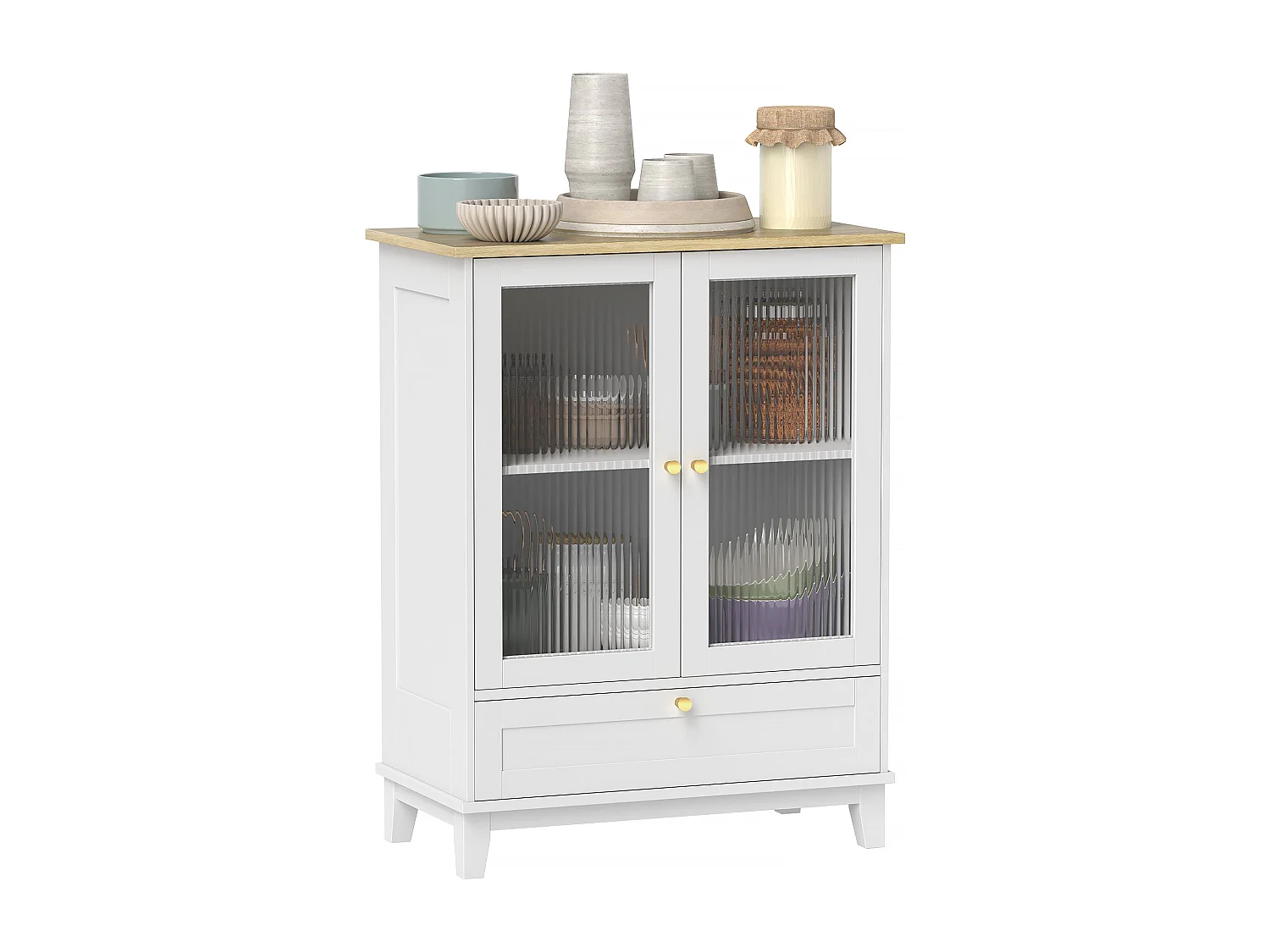 Aparador Milán Homcom cajón + armario blanco/natural 85x68x35 cm