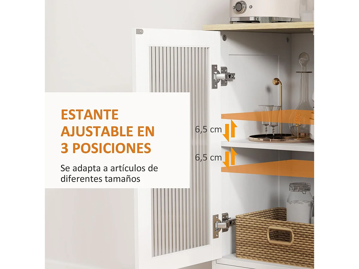 Aparador Elegante com 2 Portas de Vidro Temperado e Gaveta - Móvel Prático para Sala de Estar e Dormitório 68x35x85 cm Branco