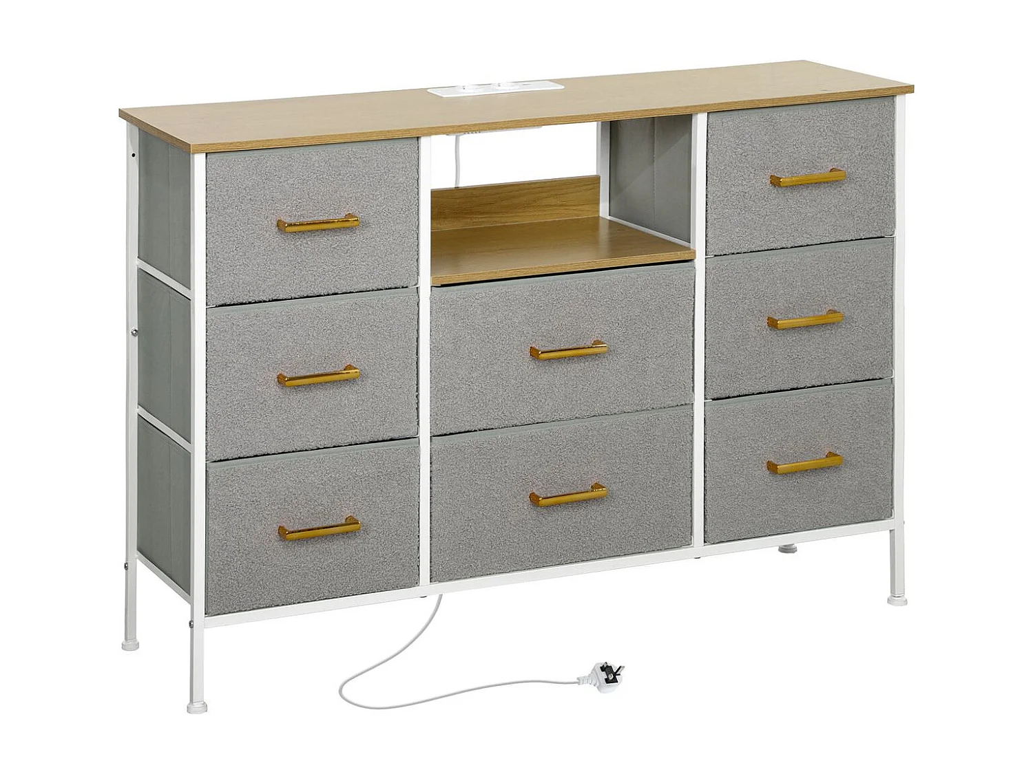 Cómoda Cedro Homcom cajones tela con estación de carga USB-C gris 76x110x30 cm