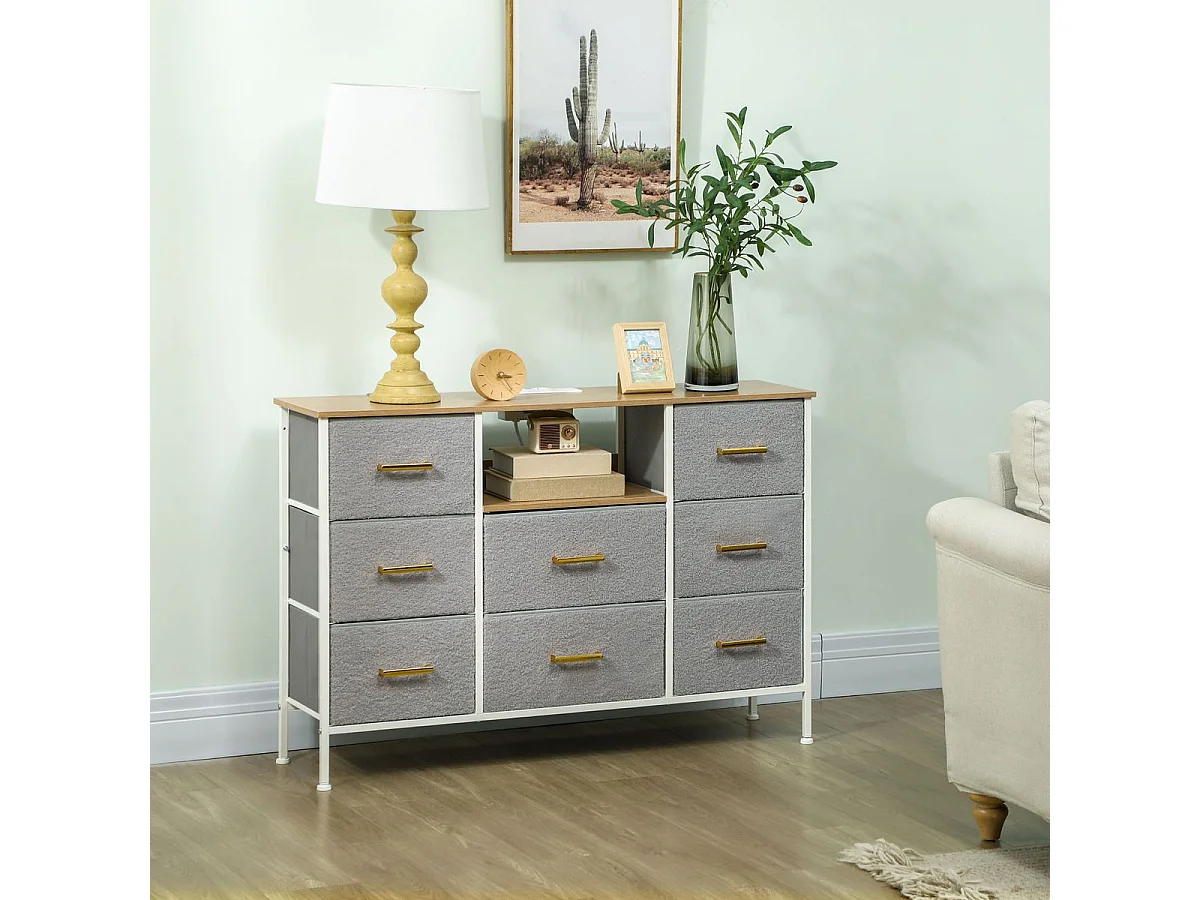 Cómoda Cedro Homcom cajones tela con estación de carga USB-C gris 76x110x30 cm