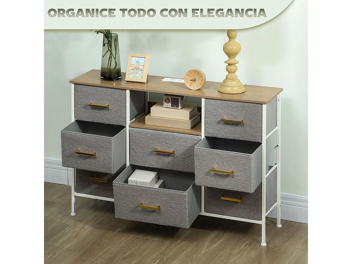 Cómoda Cedro Homcom cajones tela con estación de carga USB-C gris 76x110x30 cm