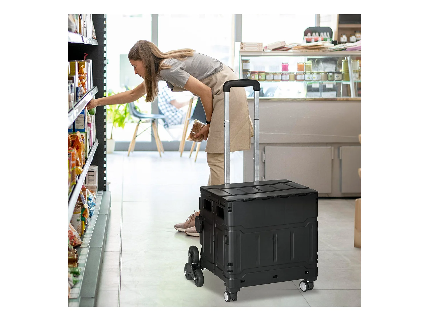 Carrito multiusos Roller Homcom 35L plegable negro 95x43x48 cm