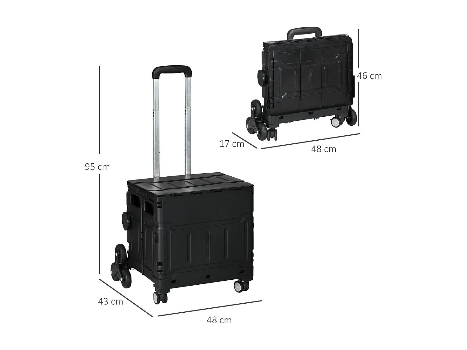Carrito multiusos Roller Homcom 35L plegable negro 95x43x48 cm