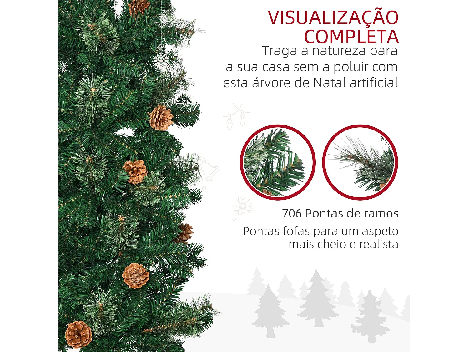 Árbol de Navidad Homcom 706 ramas con 56 piñas verde Ø58x225 cm