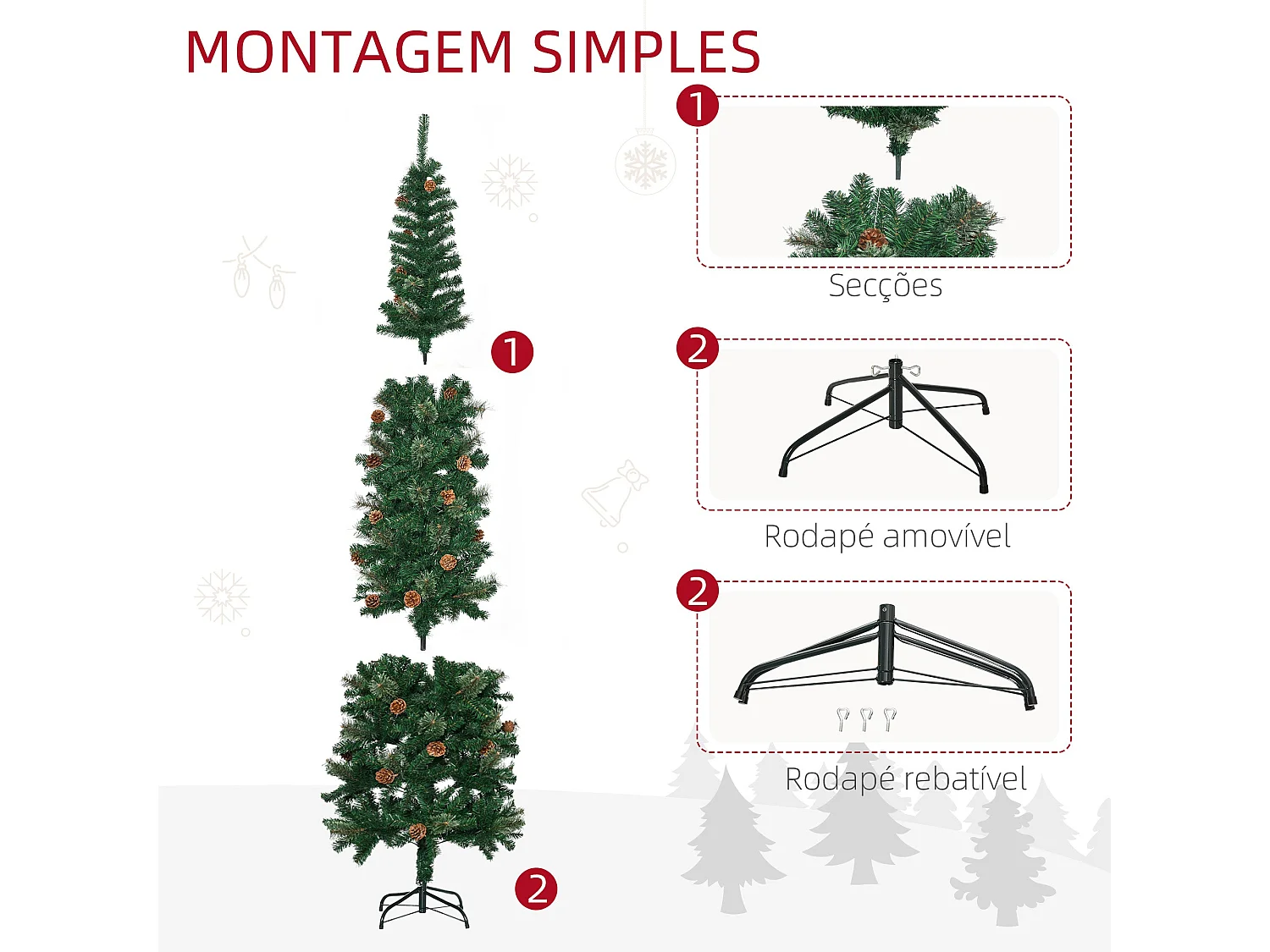 Árvore de Natal Artificial Toulon 225 cm com 706 Ramos e 56 Pinhas - Slim e Elegante