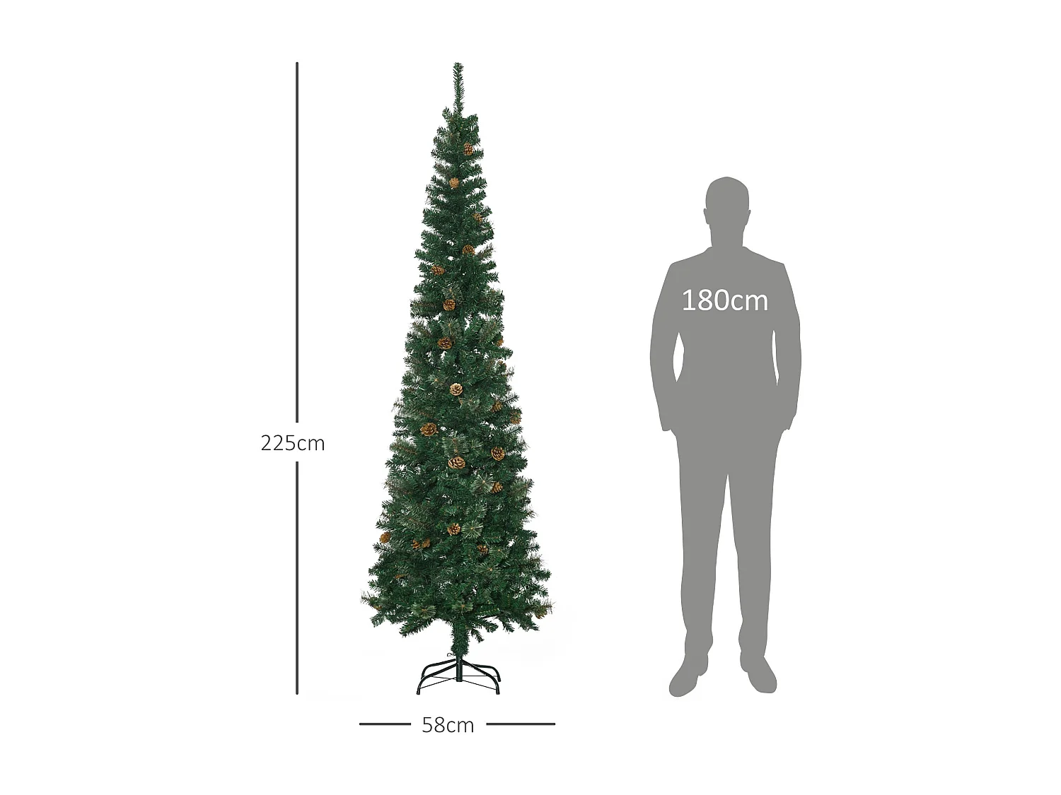Árbol de Navidad Homcom 706 ramas con 56 piñas verde Ø58x225 cm