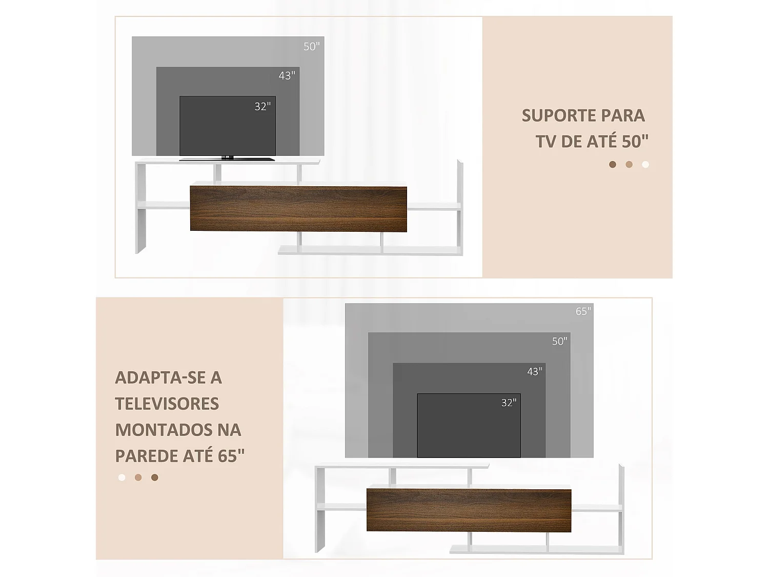 Mueble de TV Sturt Homcom + 2 estantes de pared blanco/marrón