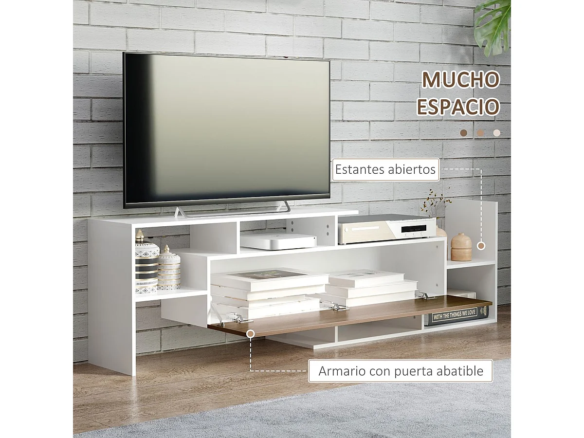 Mueble de TV Sturt Homcom + 2 estantes de pared blanco/marrón