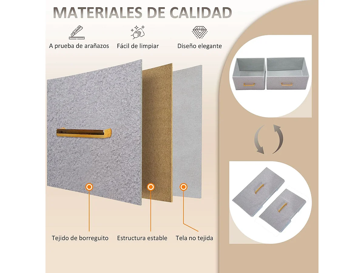 Cómoda Roble Homcom 9 cajones de tela gris 99x100x30 cm