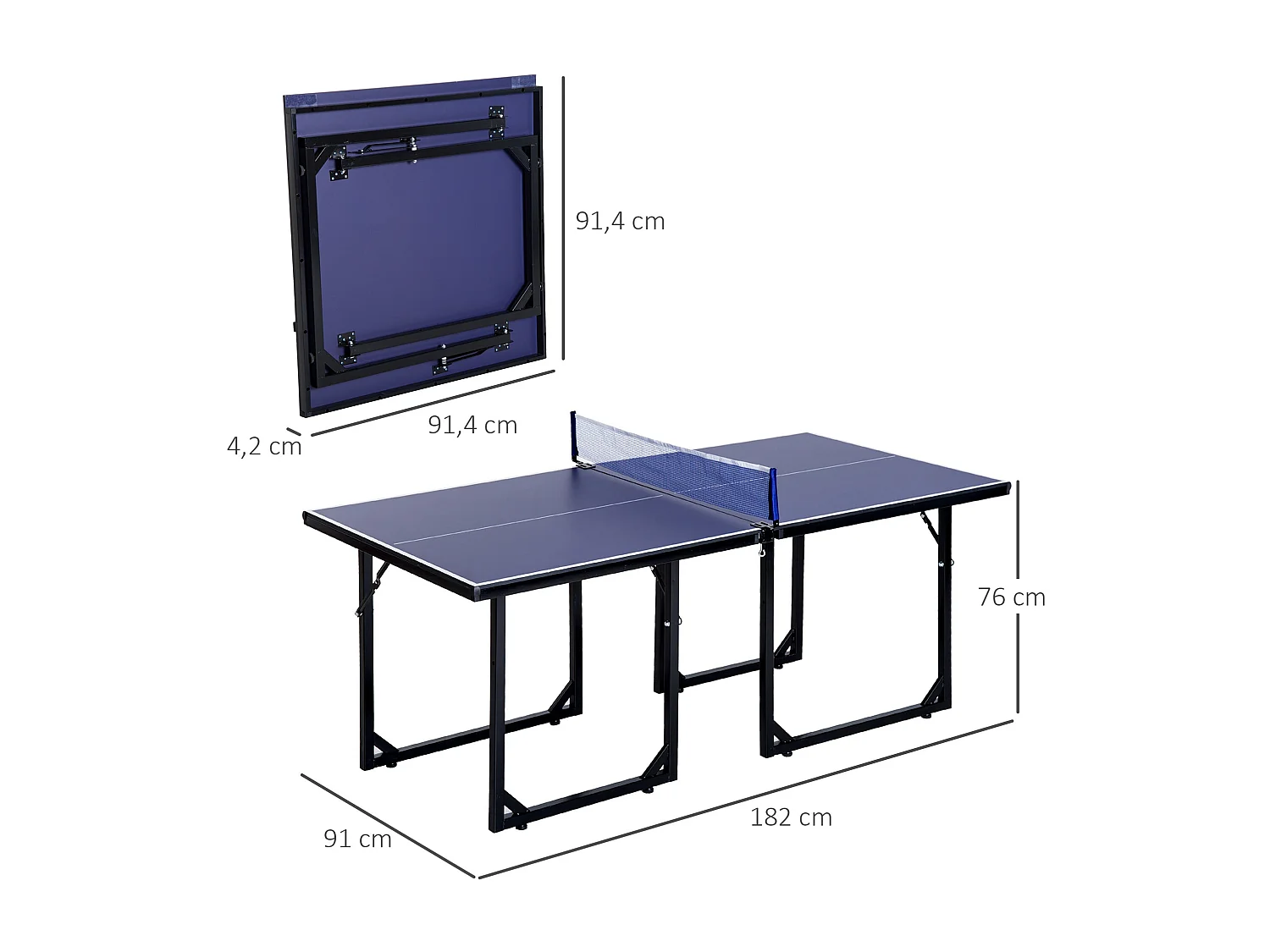 Mesa de ping pong Homcom plegable con red azul 76x91x182 cm