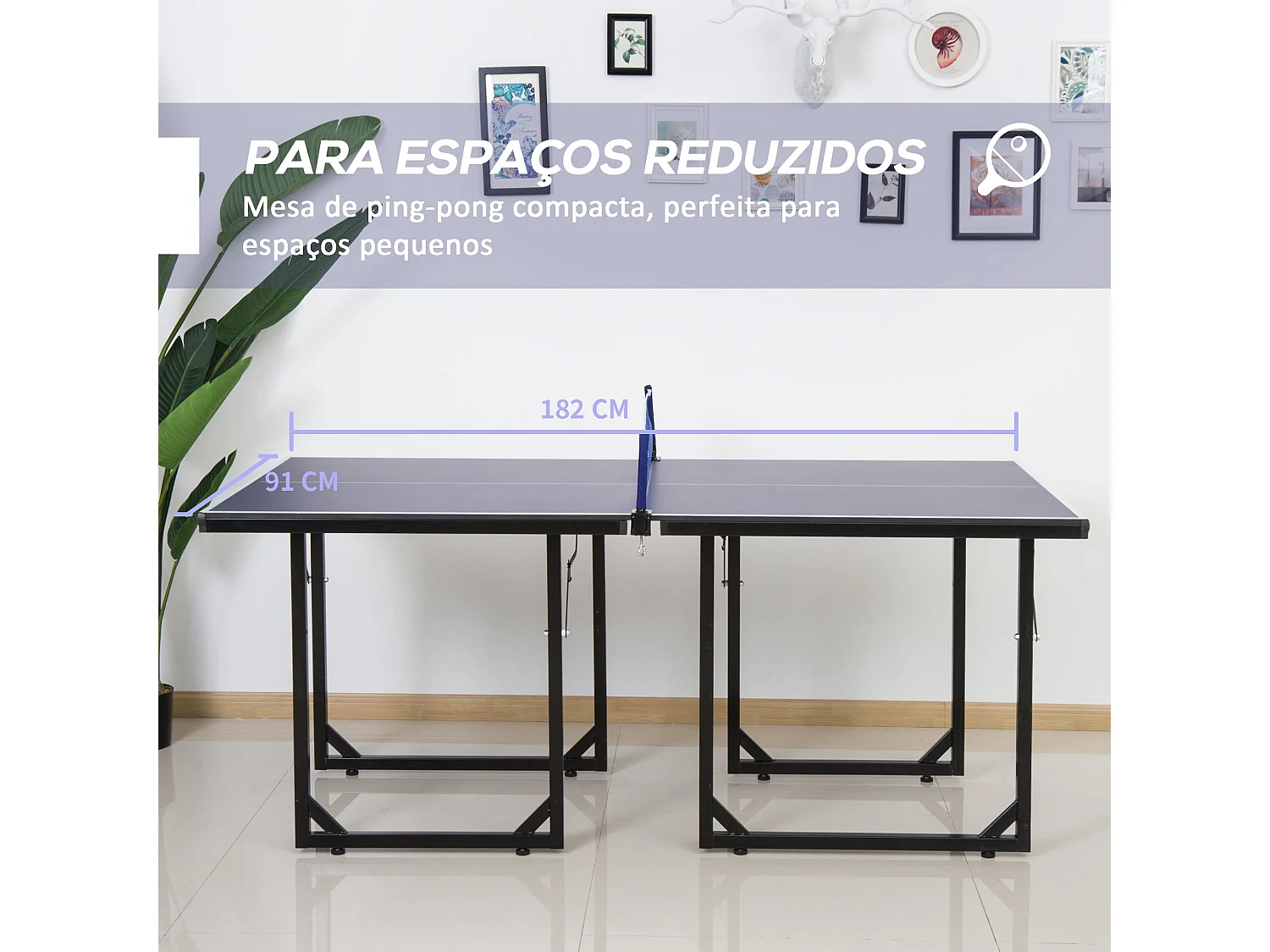 Mesa de ping pong Homcom plegable con red azul 76x91x182 cm