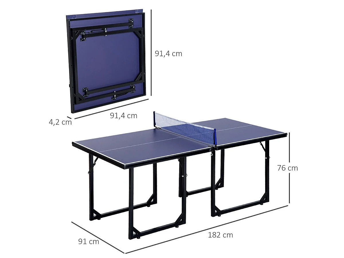 Mesa de ping pong Homcom plegable con red azul 76x91x182 cm