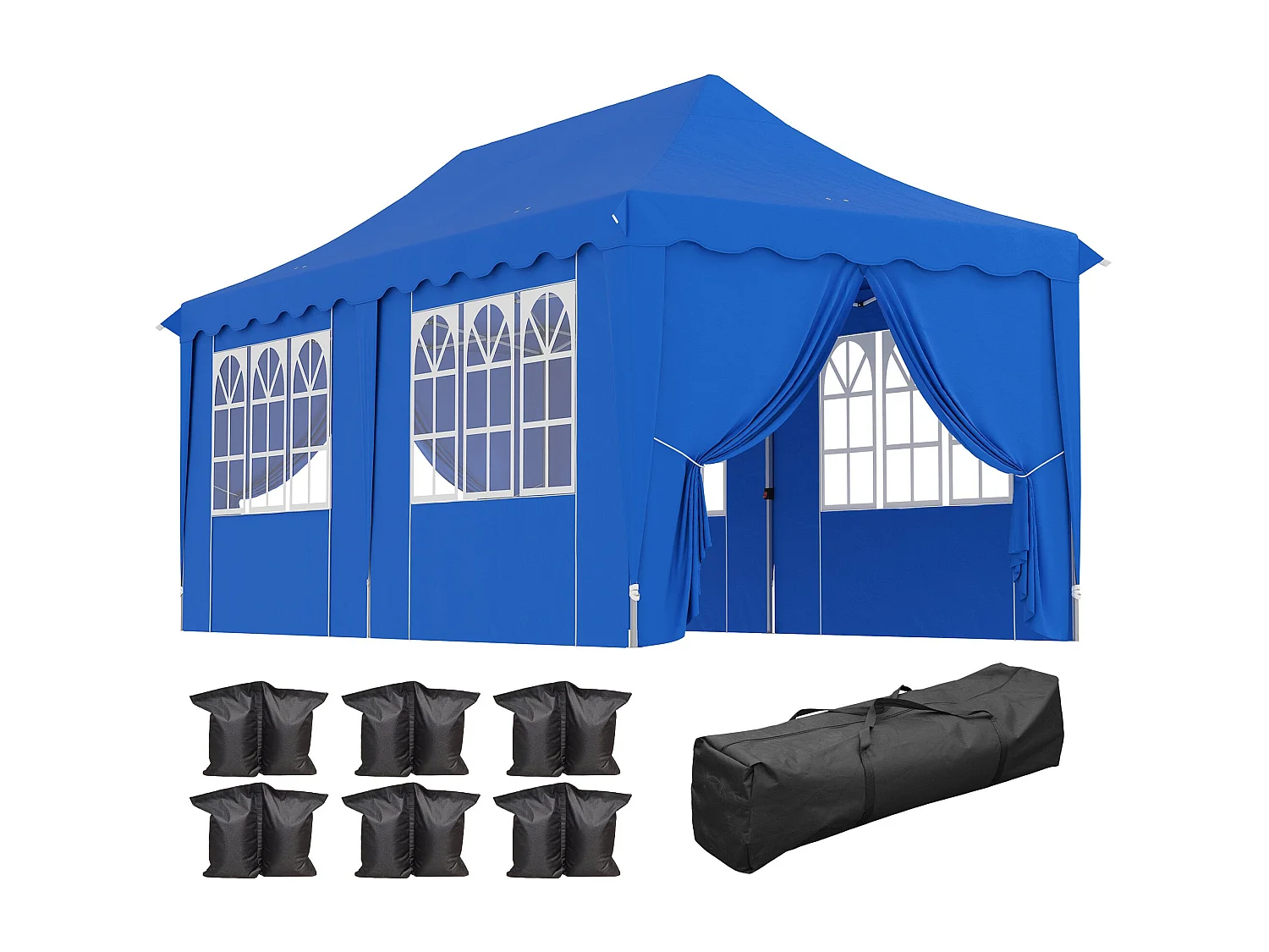 Tenda Dobrável Pop Up Azul 596x300x315 cm Para Festas e Campismo com Proteção UV e Altura Ajustável