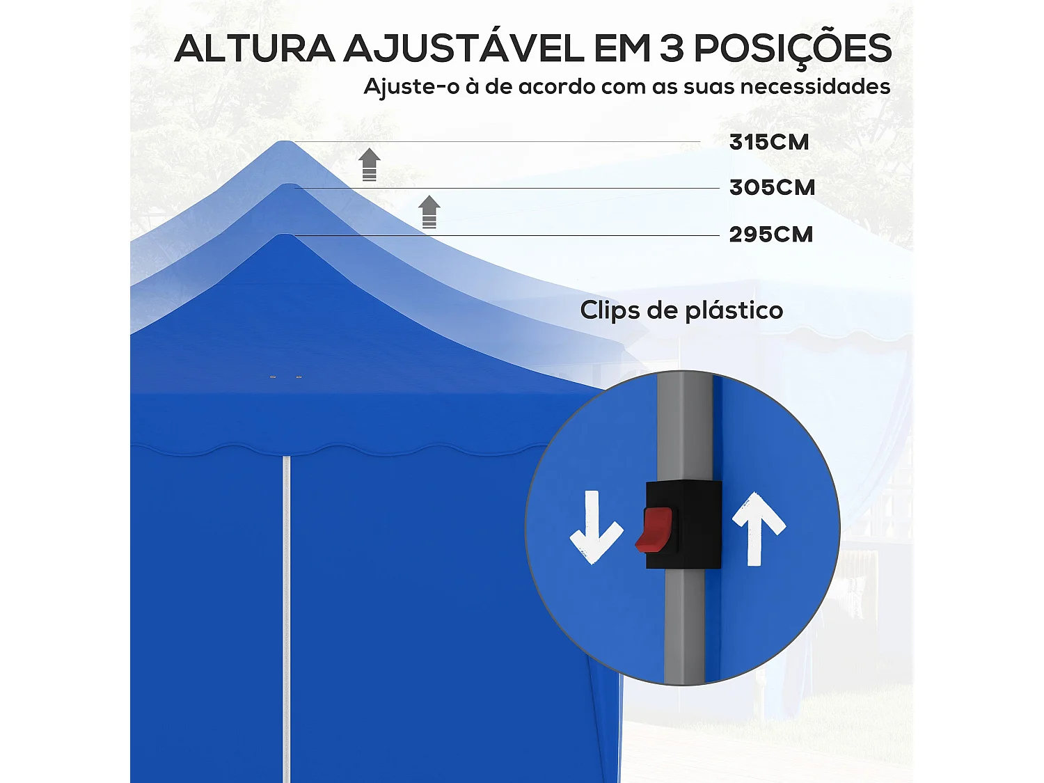 Tenda Dobrável Pop Up Azul 596x300x315 cm Para Festas e Campismo com Proteção UV e Altura Ajustável