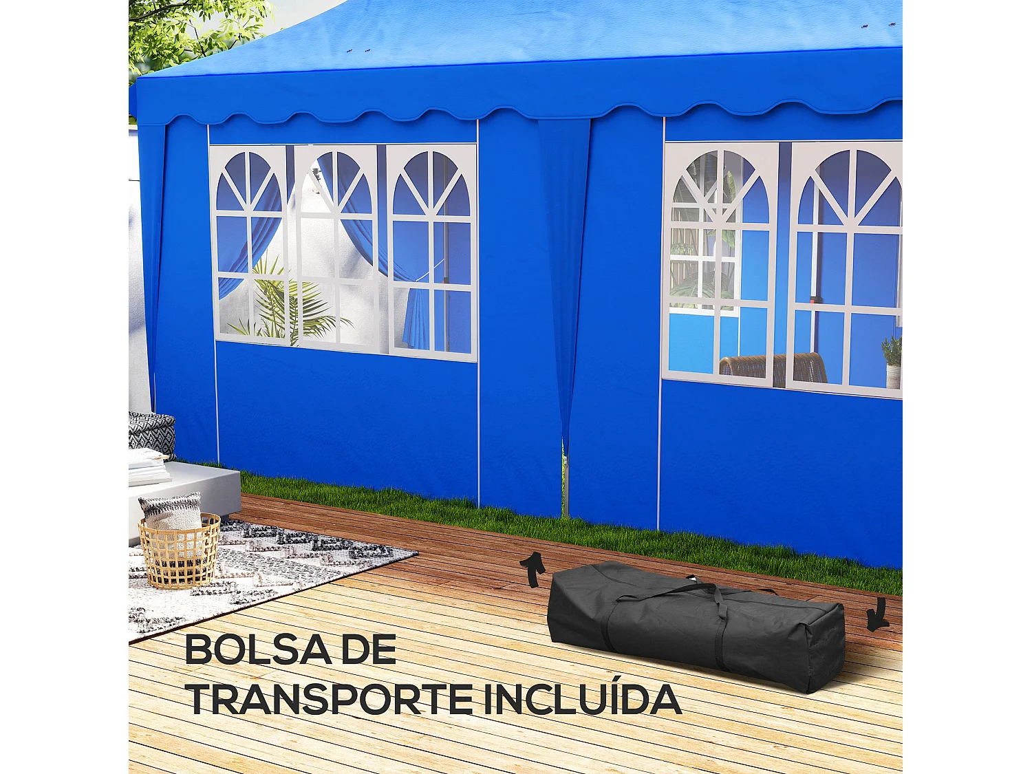 Tenda Dobrável Pop Up Azul 596x300x315 cm Para Festas e Campismo com Proteção UV e Altura Ajustável