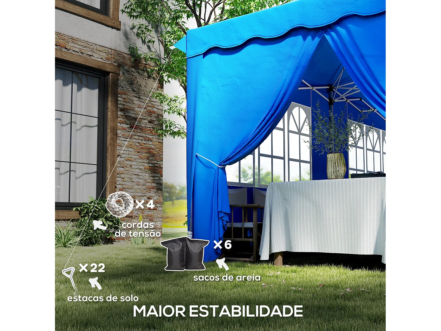 Tenda Dobrável Pop Up Azul 596x300x315 cm Para Festas e Campismo com Proteção UV e Altura Ajustável