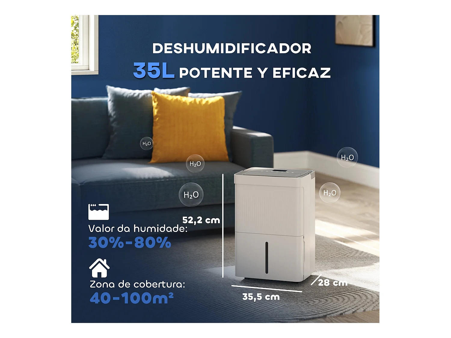 Deshumidificador eléctrico Green Homcom 35L 2 velocidades blanco 52,2x35,5x28 cm