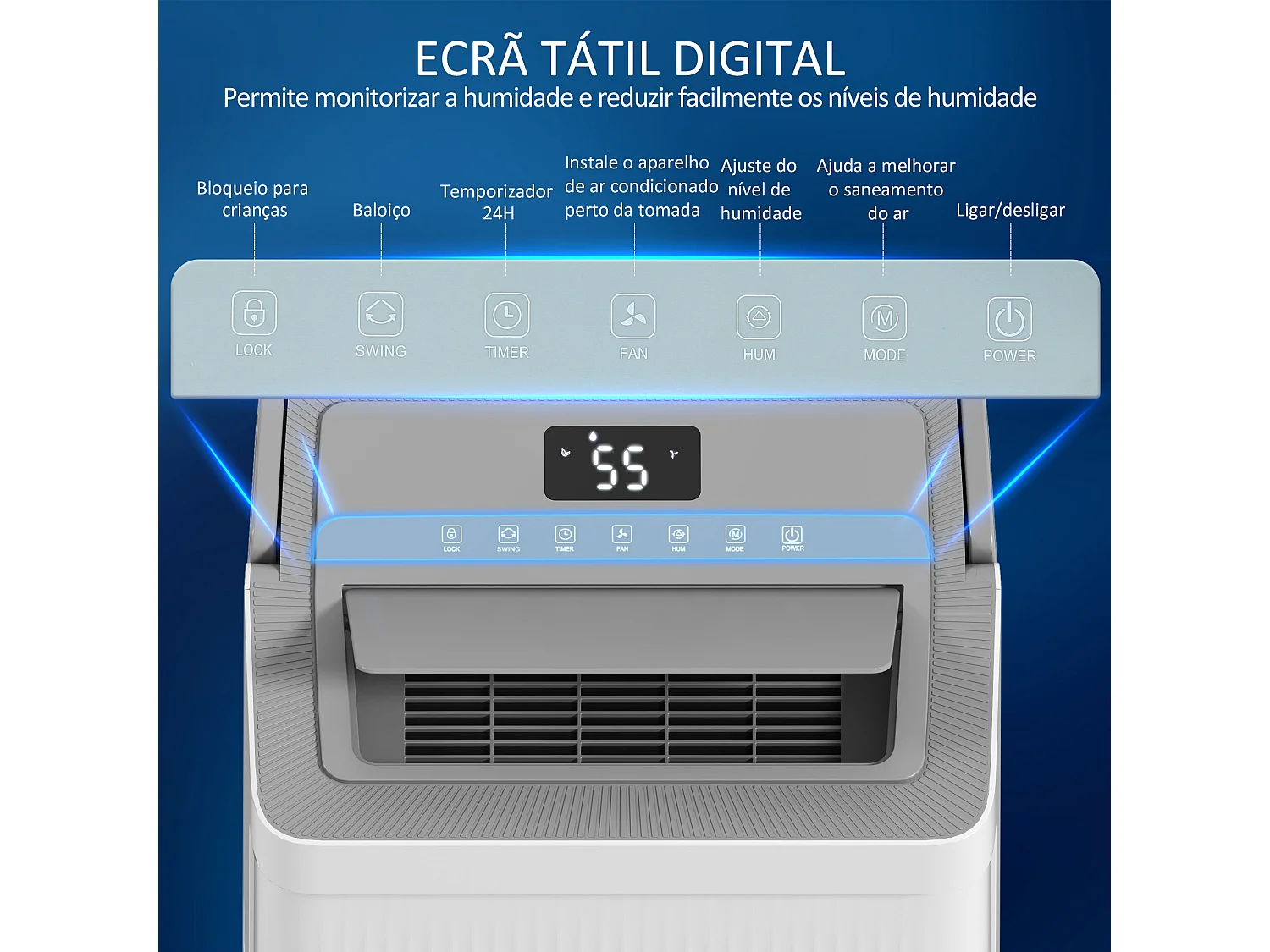 Desumidificador Elétrico 35L/dia com LED, Temporizador e Drenagem Contínua para Ambientes de Até 100㎡