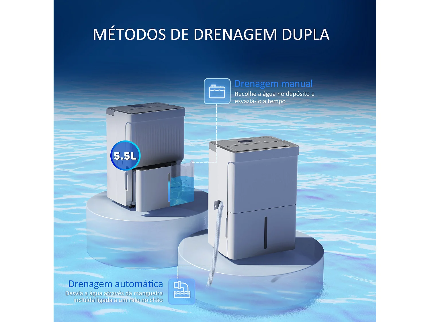 Desumidificador Elétrico 35L/dia com LED, Temporizador e Drenagem Contínua para Ambientes de Até 100㎡