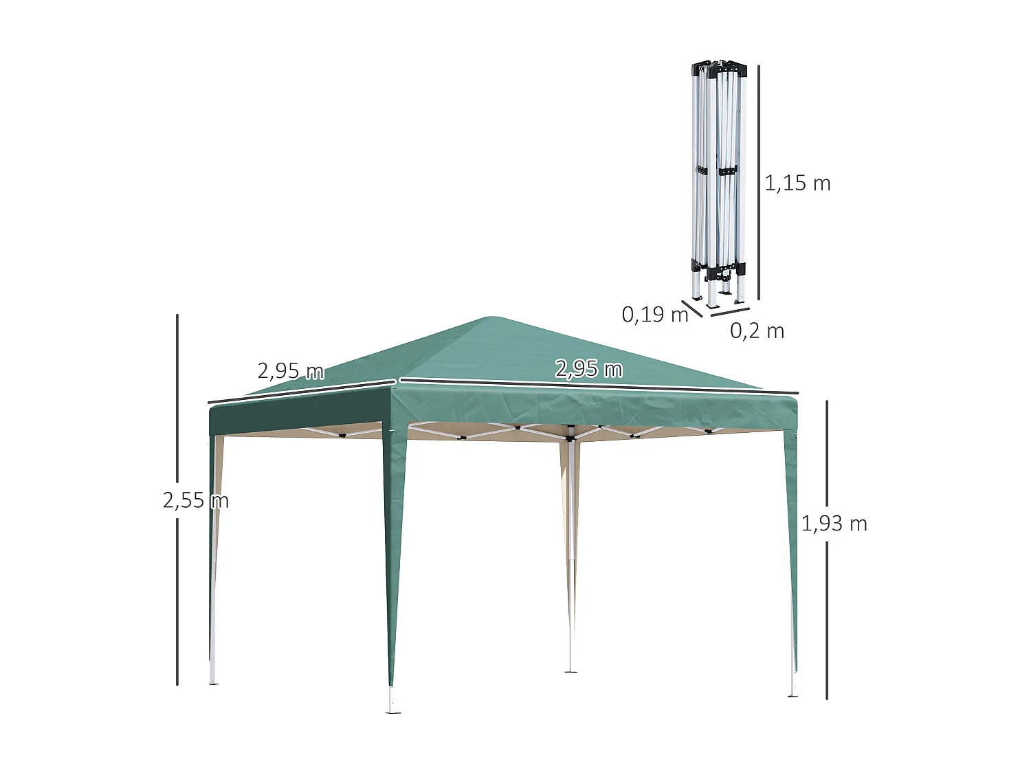 Carpa Granada Outsunny Pop-up plegable altura ajustable verde 255x295x295 cm