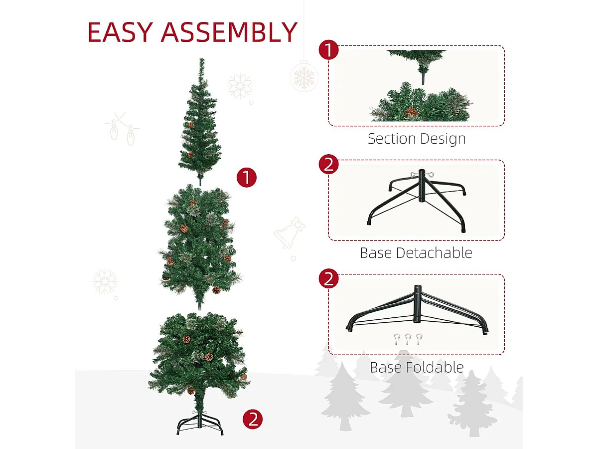 Árbol de Navidad Homcom 556 ramas con 25 piñas verde Ø54x195 cm
