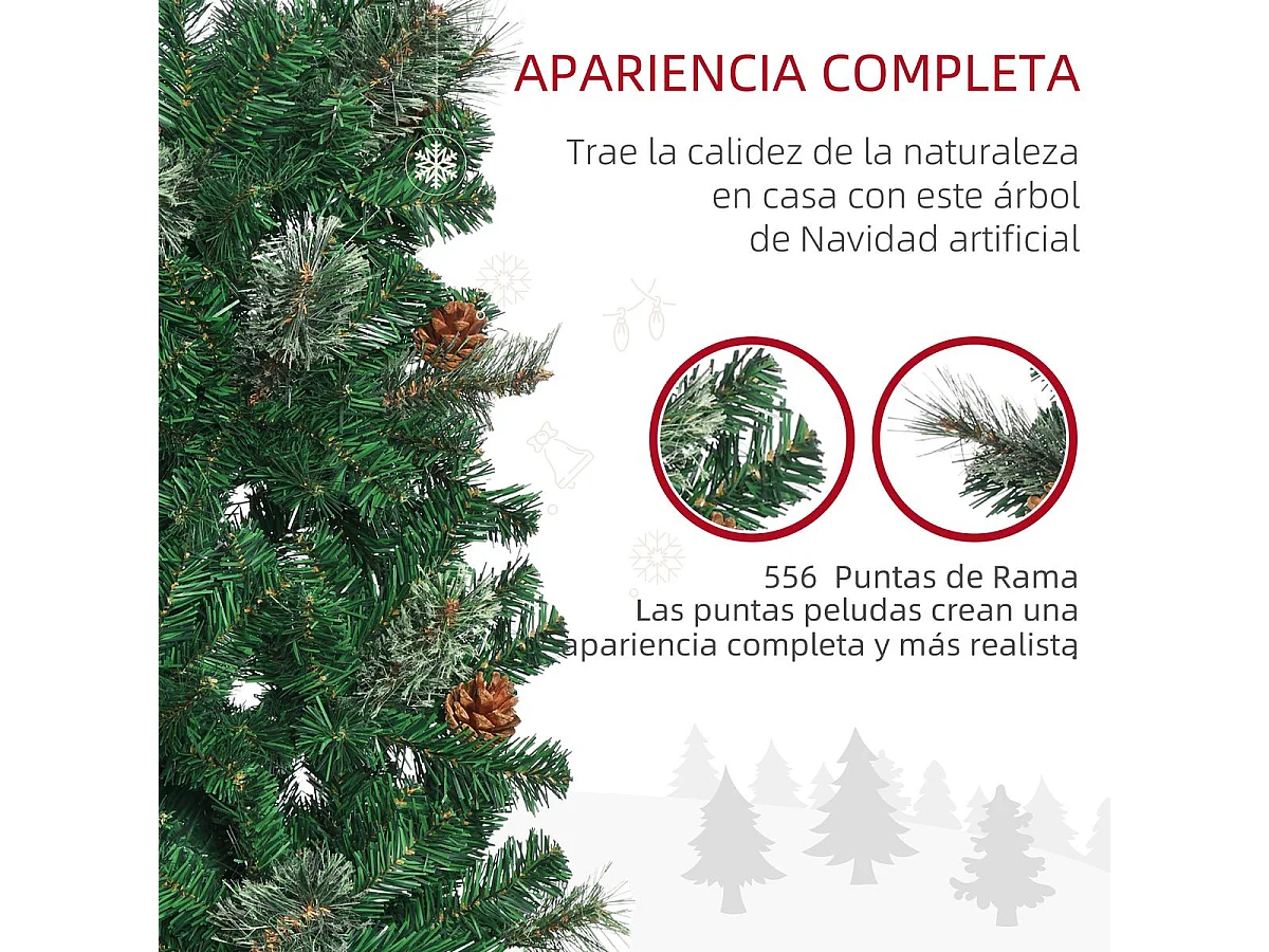 Árbol de Navidad Homcom 556 ramas con 25 piñas verde Ø54x195 cm