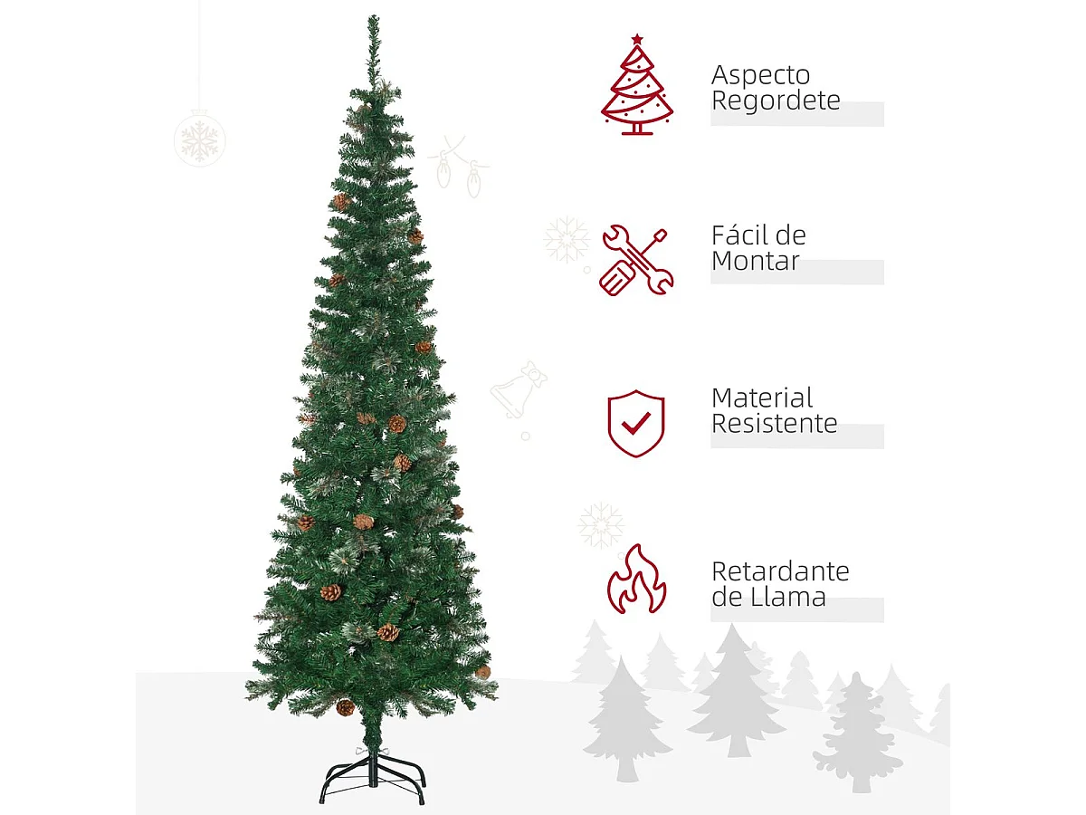 Árbol de Navidad Homcom 556 ramas con 25 piñas verde Ø54x195 cm
