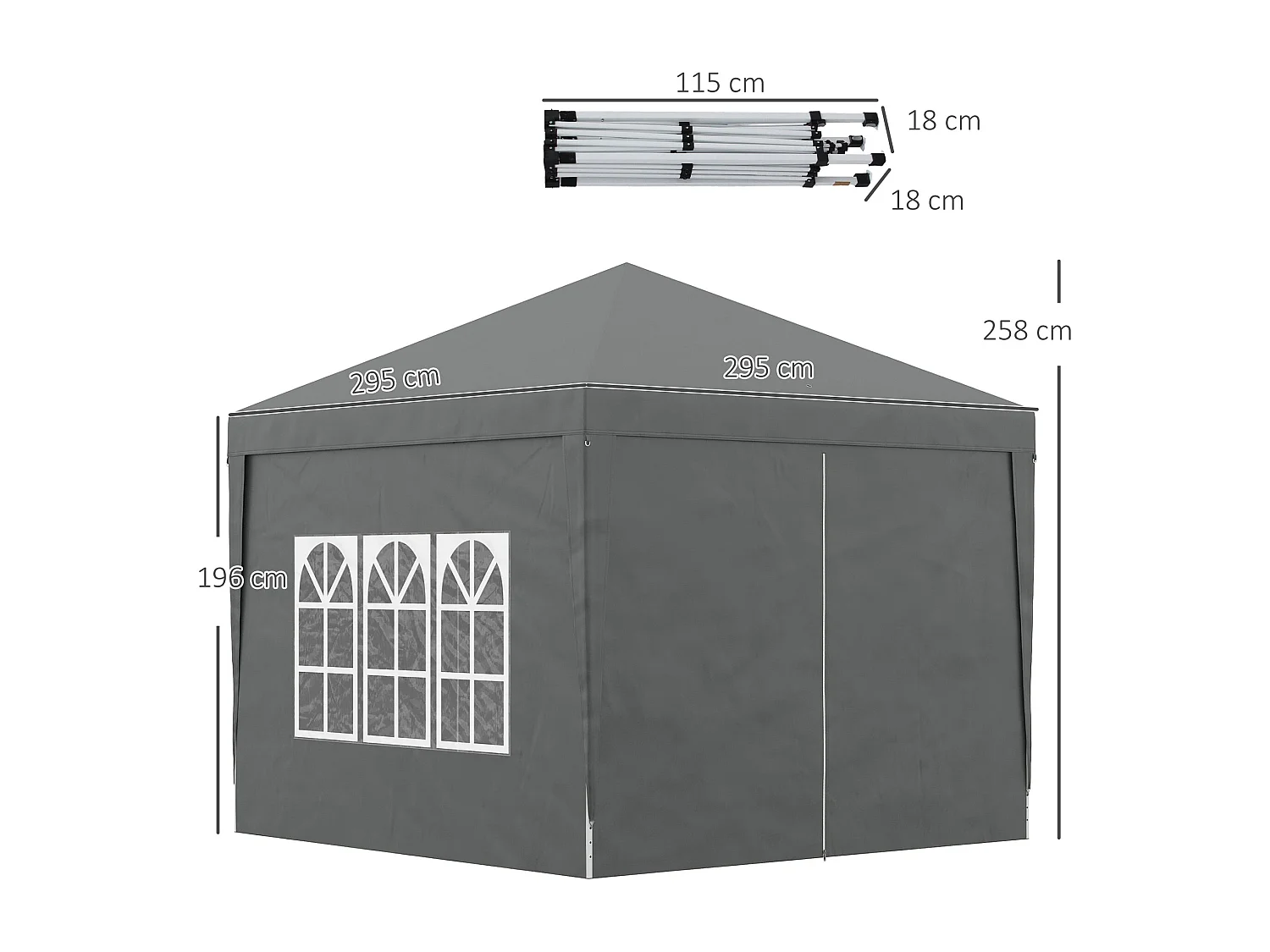 Tenda de Jardim Cinza com Paredes Amovíveis e Janelas para Festas - Ideal para Eventos ao Ar Livre