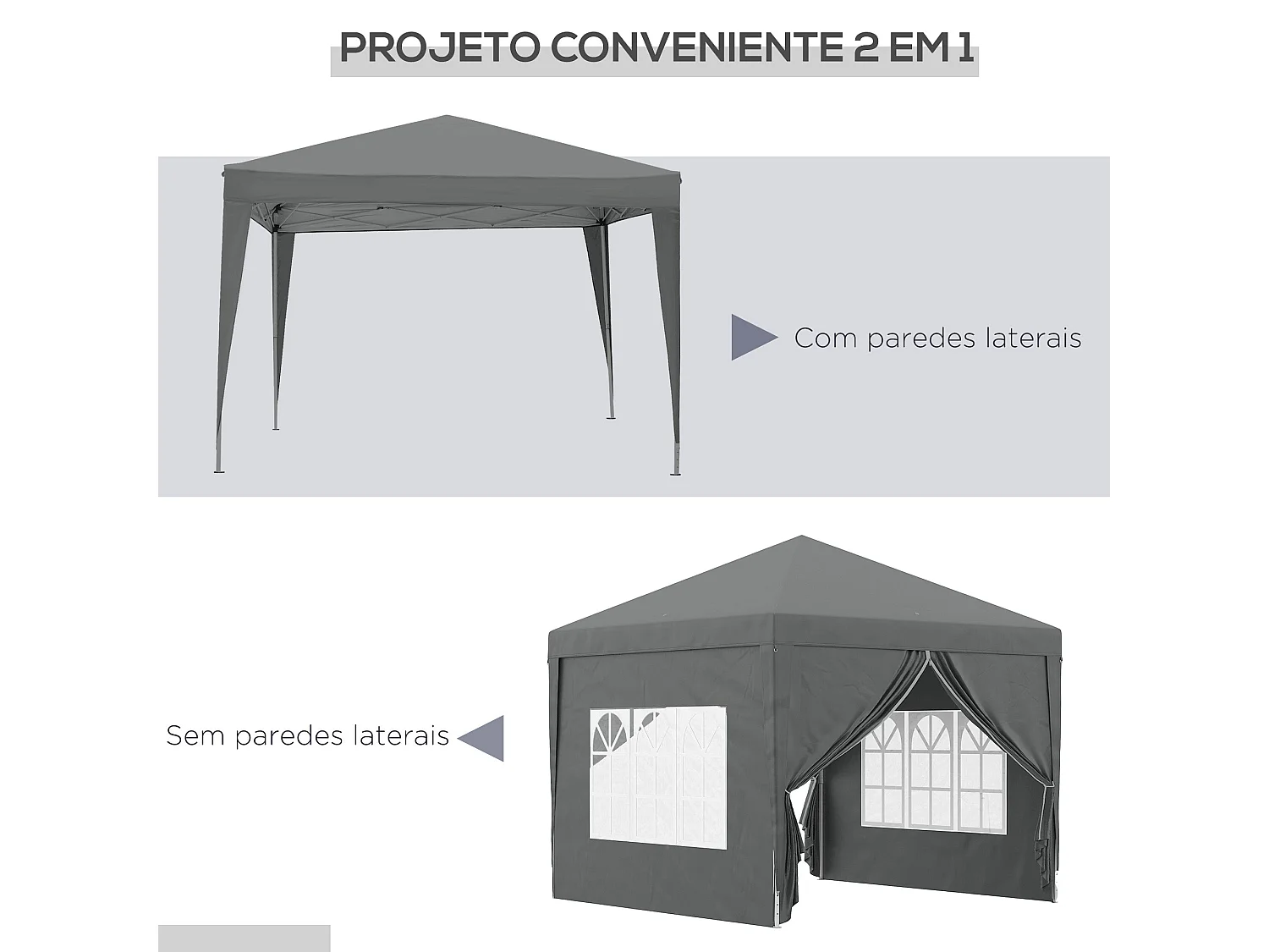 Tenda de Jardim Cinza com Paredes Amovíveis e Janelas para Festas - Ideal para Eventos ao Ar Livre