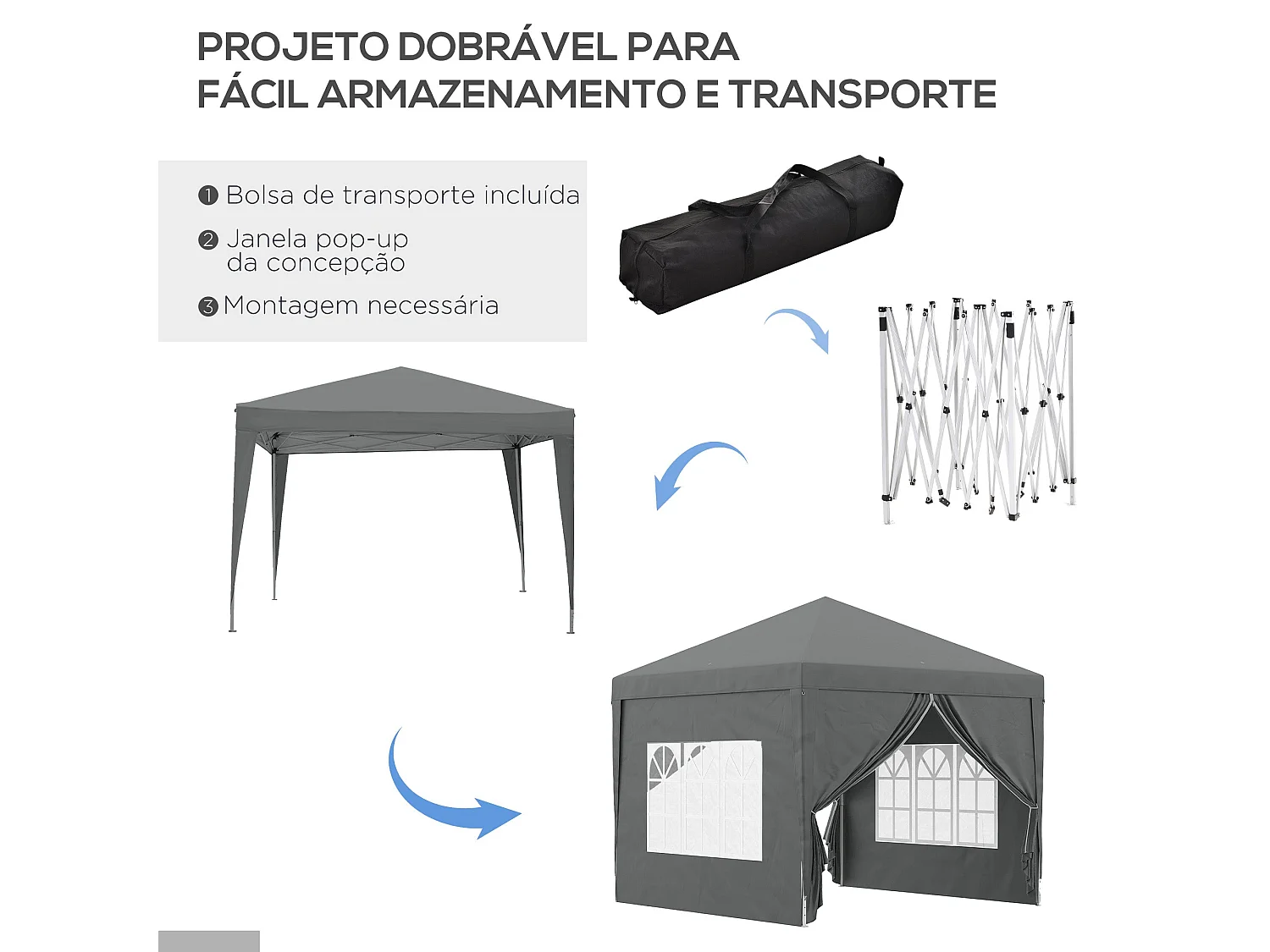 Tenda de Jardim Cinza com Paredes Amovíveis e Janelas para Festas - Ideal para Eventos ao Ar Livre