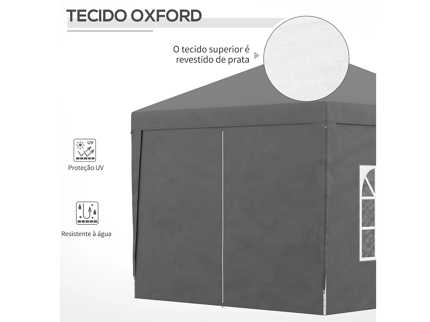 Tenda de Jardim Cinza com Paredes Amovíveis e Janelas para Festas - Ideal para Eventos ao Ar Livre