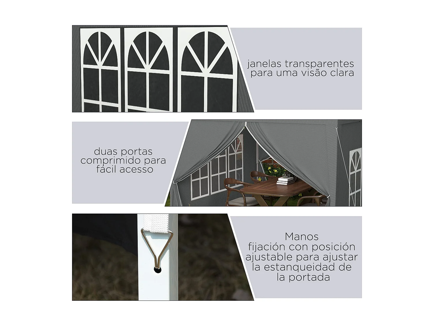 Tenda de Jardim Cinza com Paredes Amovíveis e Janelas para Festas - Ideal para Eventos ao Ar Livre